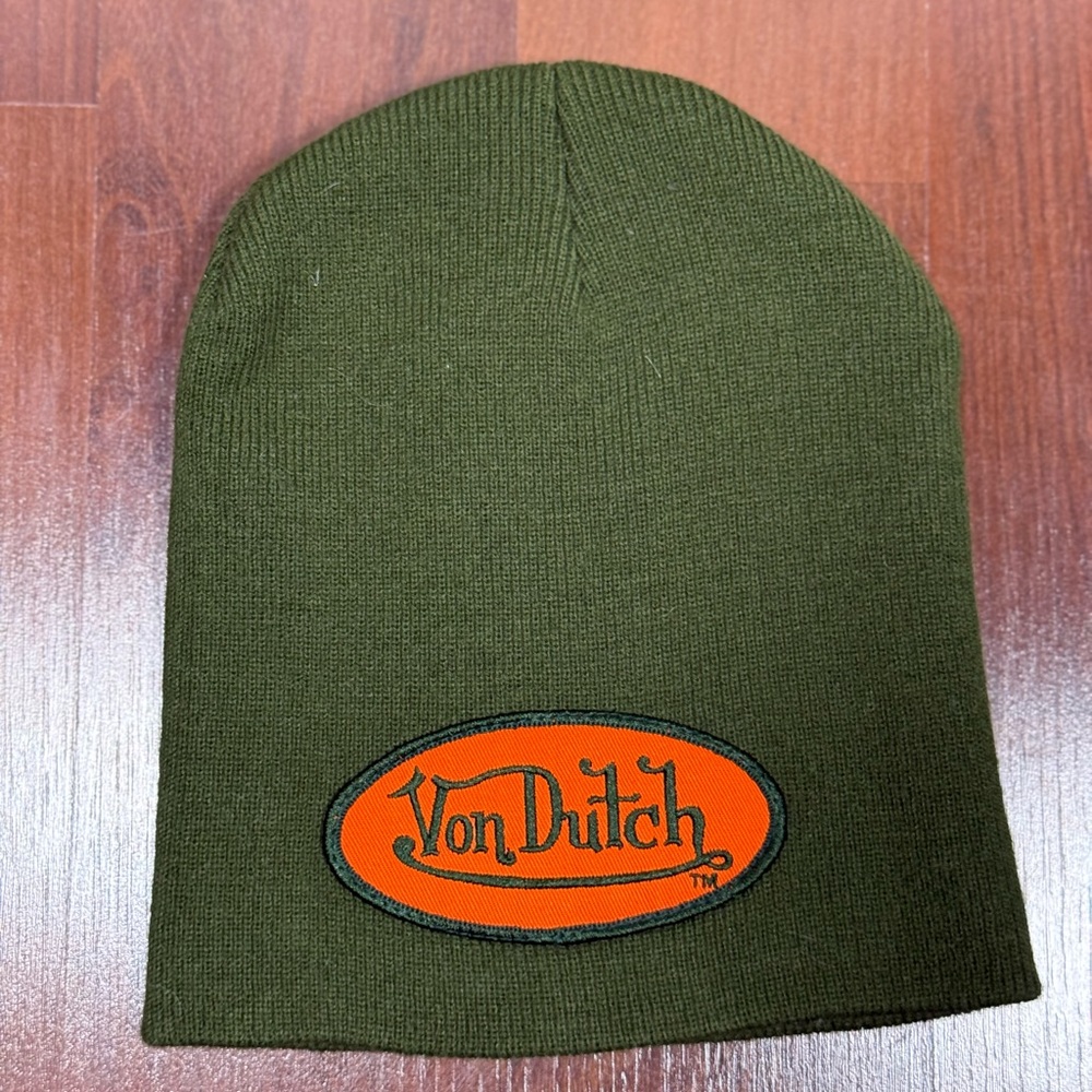Von Dutch Olive Knit Cap with Orange Logo. It’s back!! Y2K 🧡🧡